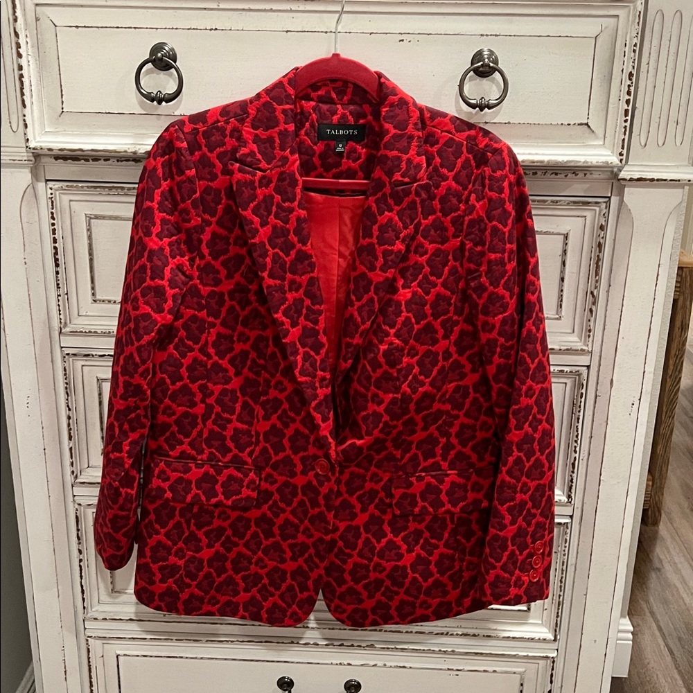 Talbots Vibrant Red and Black Animal Print Blazer